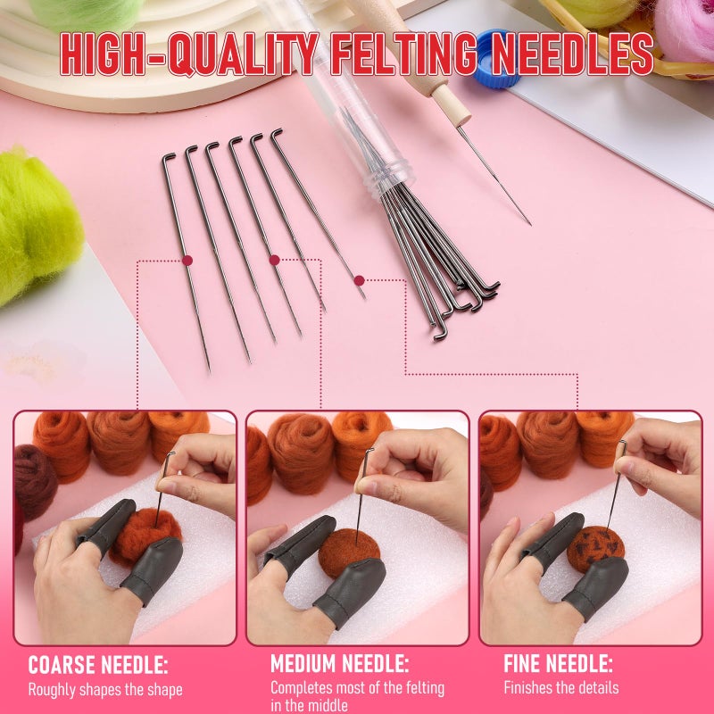 JUPEAN Needle Felting Kits, 60 Colors Wool Roving, Wool Felting Kit with Felting Needles, Foam Mat, Needle Felting Supplies - Image 4